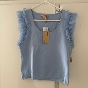 Bailey 44 Luxury Sleeveless Jenna Ruffle Sleeved Baby Blue Top Size XL (NEW)